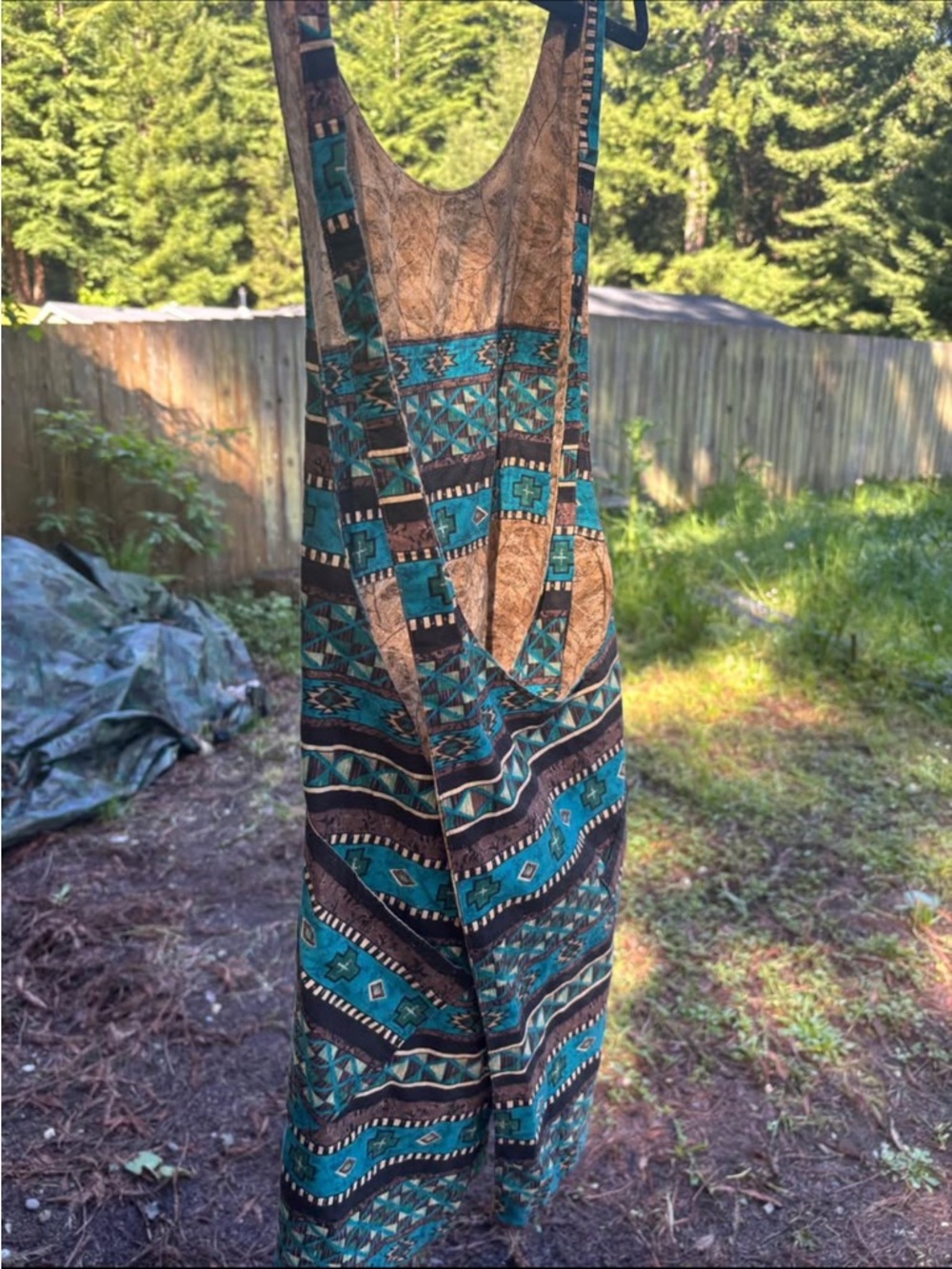 Teal & Brown Patterned Women’s Sleeveless Dress